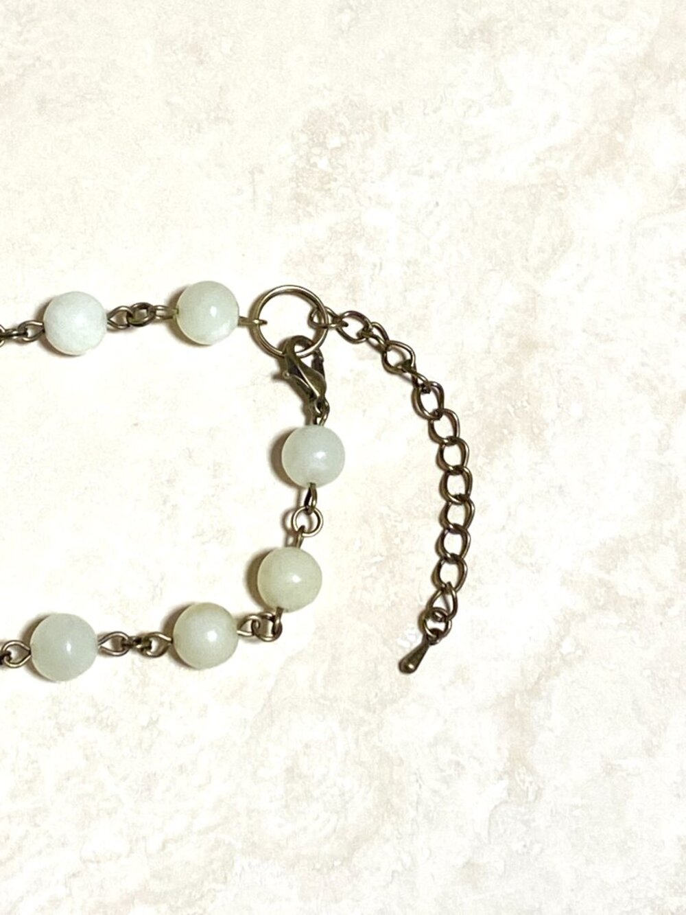 Natural Pale Green Serpentine Short Necklace, Gemstone & Bronze Round Mushroom - Picture 10 of 13